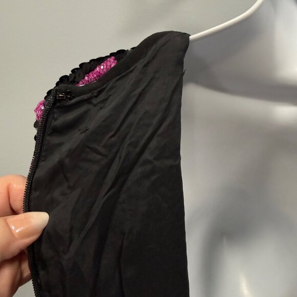 VTG 80s Glam Joan Leslie Black Silk Pink Chevron Sequin Dress Cocktail Size S? - Picture 8 of 15